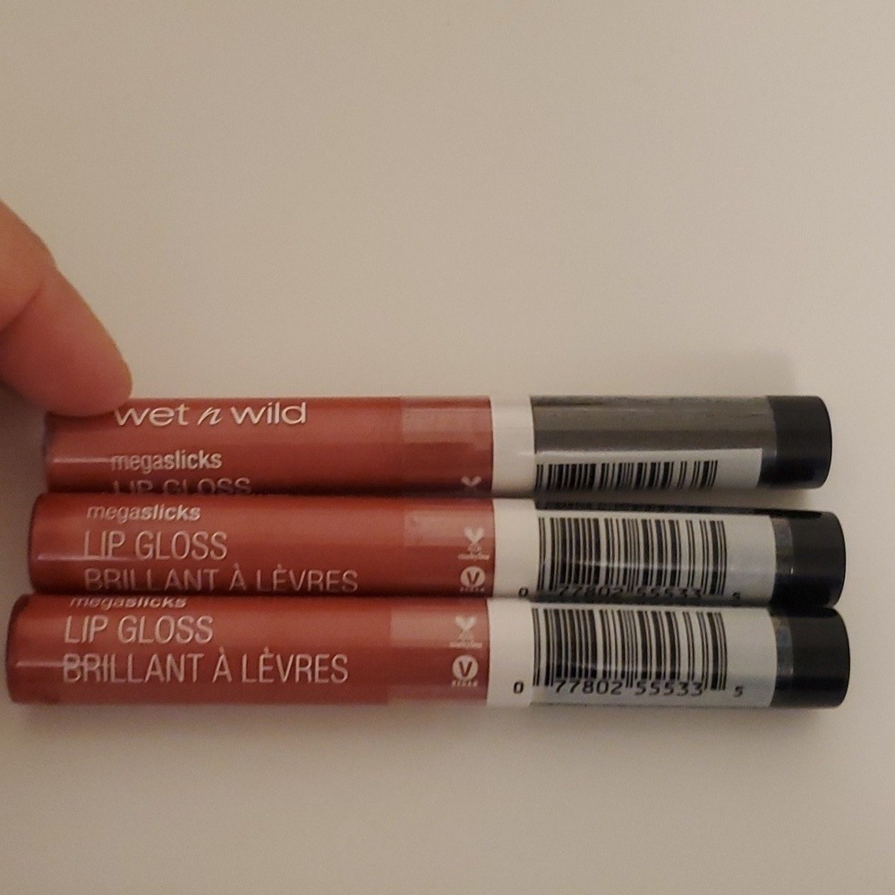 Lot of 3 Wet n Wild Megaslicks Lip Gloss 553C Rasp-berry Voice Mauve High Shine